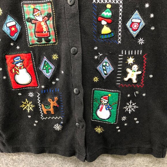 Vintage Ugly Christmas Sweater Cardigan Womens S / SP Black Collared Embroidered - Picture 5 of 8